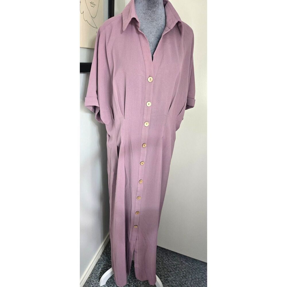 Emery Rose Mauve Button Down Short Sleeve Collared Dress – Size 1XL